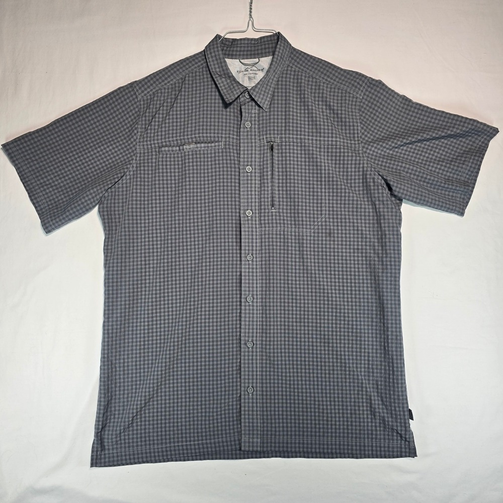Eddie Bauer Mens XL Grey Plaid Short Sleeve Button Down Hiking Shirt D1367247